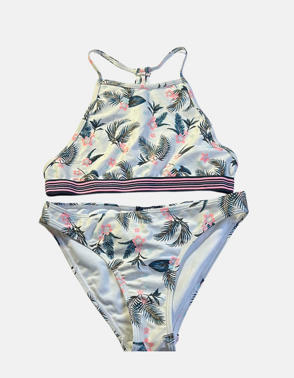 Tropical Print High-Neck Baby Bikini Set